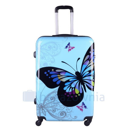 Duża walizka KEMER RGL PRINT L Niebieski Motyl
