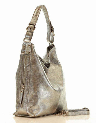 MARCO MAZZINI Elegancka torebka na ramię skóra savuage srebrna - min. zamówienie 20 / 50 / 100 szt.