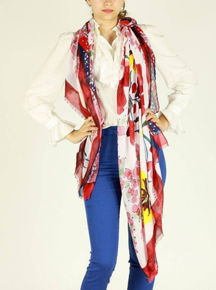 Szal damski apaszka kwiaty miękka bawełna na ramiona i pod szyję MAZZINI czerwona - min. zamówienie 20 / 50 / 100 szt.