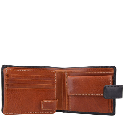 Portfel męski skórzany KEMER 005M/J Czarny / Jasny brąz - min. zamówienie 20 / 50 / 100 szt.