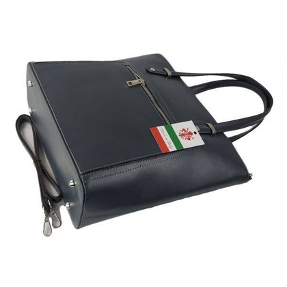 Włoska skórzana klasyczna torebka na ramię Vera Pelle ,format A4, Szara - Grafit VBZ66G