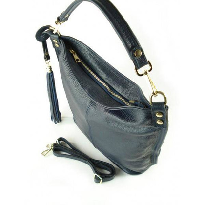 GRANATOWY WOREK VERA PELLE ZŁOTE OKUCIA POJEMNY A4 WŁOSKA TORBA W76BS KEMER