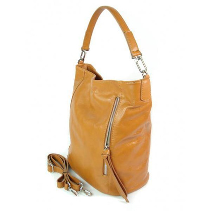 Włoski worek Vera Pelle camel srebrne okucia, pojemna torba A4  W585C KEMER