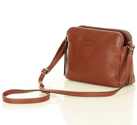 MARCO MAZZINI Torebka skórzana crossbody listonoszka dwie komory brąz migdałowy - min. zamówienie 20 / 50 / 100 szt.