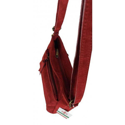 Duża zamszowa listonoszka A5 ,pojemna,dwie komory ,Włoska skórka czerwona  VPA514R