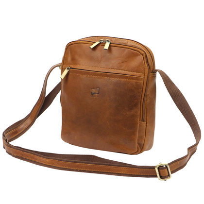 Klasyczna skórzana saszetka męska, brązowa