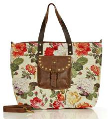 Duża torba plażowa na zamek z rączkami ze skóry - MARCO MAZZINI czerwona flower kwiaty - min. zamówienie 20 / 50 / 100 szt.