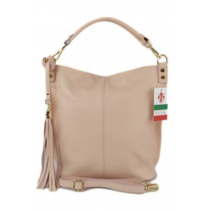 Worek na ramię Vera Pelle złote okucia pojemny a4 włoska torba Różowa W76RR KEMER