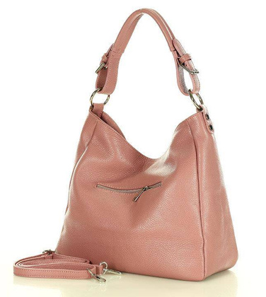 MARCO MAZZINI Skórzana torebka włoska na ramię dusty róż - min. zamówienie 20 / 50 / 100 szt.