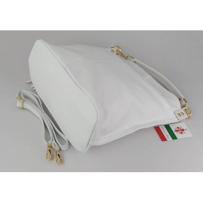 Worek na ramię Vera Pelle złote okucia pojemny a4 włoska torba Biała W76B KEMER