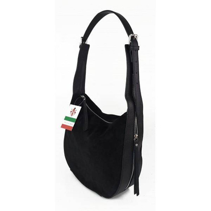 Włoska skórzana torebka worek na ramię Vera Pelle ,,format A4, Czarna  LBB53N