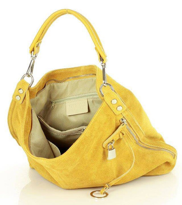 Ponadczasowa torebka worek skórzana MAZZINI - Renella nubuk żółty - min. zamówienie 20 / 50 / 100 szt.