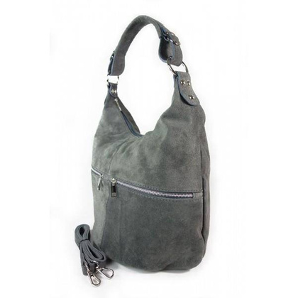 Klasyczny worek na ramię ,zamki suwaki XL A4  Shopper bag zamsz naturalny  szara W345G