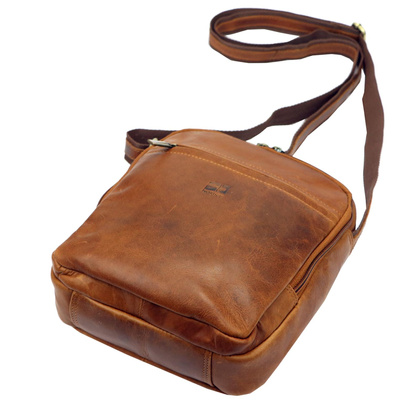 Klasyczna skórzana saszetka męska, brązowa