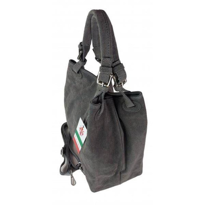 Miękki zamszowy kuferek -Włoski worek Vera Pelle ,Szary KLM425G