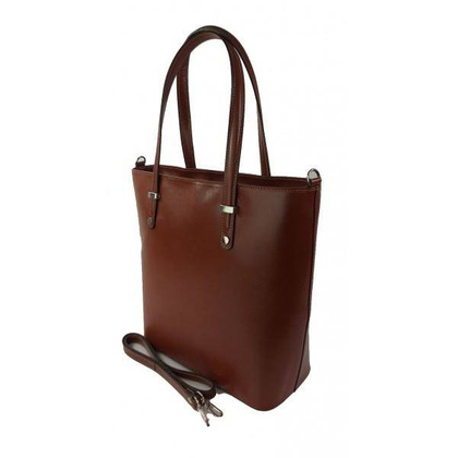 Włoska skórzana klasyczna torebka na ramię Vera Pelle ,format A4, Brązowa  VBZ66M