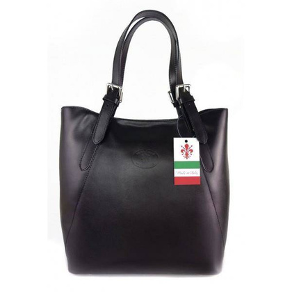 Włoska torebka skórzana na ramię ,Vera Pelle A4,shopper Czarna V77N