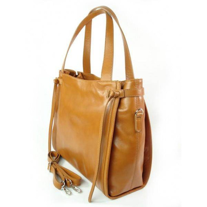 Duża włoska torebka  Vera Pelle na ramię ,pojemna Camel  WLB199C