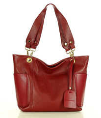 Skórzana torba damska w trapez na ramię sholder genuine leather bag - MARCO MAZZINI bordowa - min. zamówienie 20 / 50 / 100 szt.