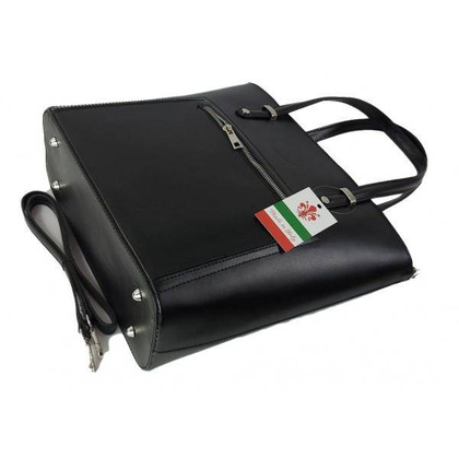 Włoska skórzana klasyczna torebka na ramię Vera Pelle ,format A4, Czarna  VBZ66N