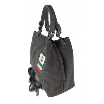 Miękki zamszowy kuferek -Włoski worek Vera Pelle ,Szary KLM425G