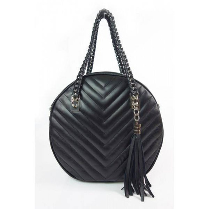 Włoski pikowany kuferek,łańcuszek ,frędzelek ,skóra savage czarny  KCH35N