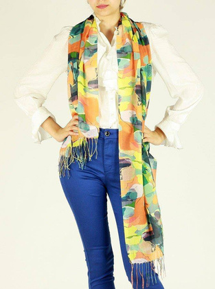 Szal damski z frędzlem camel kolorowy MAZZINI - min. zamówienie 20 / 50 / 100 szt.