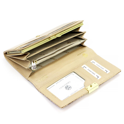 Duży damski portfel skórzany, wytłaczany rysunek skóry węża