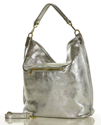 Ponadczasowa torebka worek skórzana MAZZINI - Renella srebrny - min. zamówienie 20 / 50 / 100 szt.