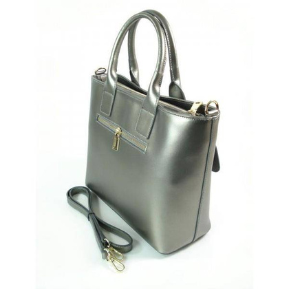 Kuferek złote okucia pojemny A4 Włoska torba do ręki Vera Pelle Ciemne Srebro K415A KEMER