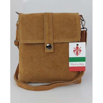 Zamszowa listonoszka Vera Pelle ,pojemna przewieszka format A5 Camel ciemny LK44CC