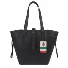 Pakowna włoska torebka skórzana na ramię mieści A4 ,Vera Pelle , Czarna  BKL25N