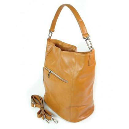 Włoski worek Vera Pelle camel srebrne okucia, pojemna torba A4  W585C KEMER