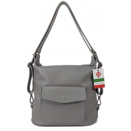 Torebko plecak,Włoski worek na ramię Vera Pelle,pojemny A4 STP12G szary