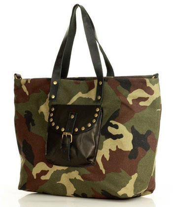 Duża torba plażowa na zamek z rączkami ze skóry - MARCO MAZZINI zieleń militare moro - min. zamówienie 20 / 50 / 100 szt.