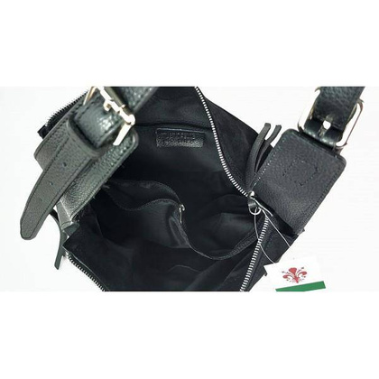 Włoska skórzana torebka worek na ramię Vera Pelle ,,format A4, Czarna  LBB53N