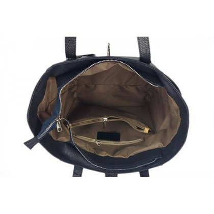 Pakowna włoska torebka skórzana na ramię mieści A4 ,Vera Pelle , Granatowa  BKL25BS