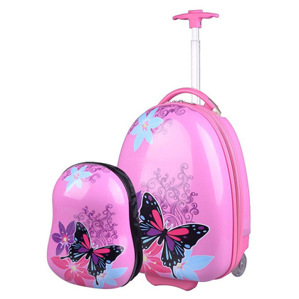 Zestaw walizka i plecak KEMER RGL MOTYLEK Różowe