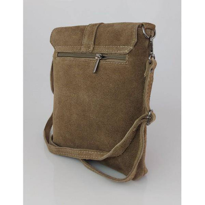 Zamszowa listonoszka Vera Pelle ,pojemna przewieszka format A5 Beżowa LK44T