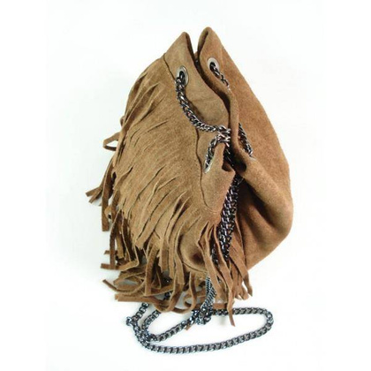 ZAMSZOWA LISTONOSZKA WOREK  FRĘDZLE  WŁOSKA SKÓRZANA CAMEL TOREBKA  WL45C