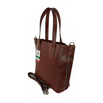 Włoska torebka skórzana na ramię ,shopper mieści A4 ,Vera Pelle ,Brązowa  SB586M
