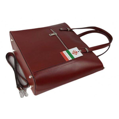 Włoska skórzana klasyczna torebka na ramię Vera Pelle ,format A4, Czerwony  VBZ66R