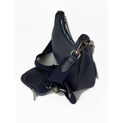 Włoska listonoszka, przewieszka ,Vera Pelle srebrne okucia ,szeroki pasek, Granatowa VP742BS