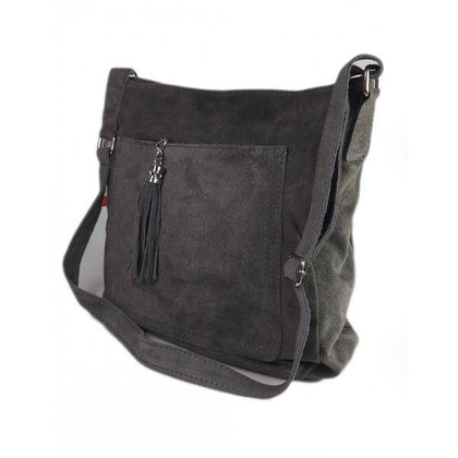 Duża włoska listonoszka A4 , worek na ramię ,zamsz naturalny ,Szara  WAF567G