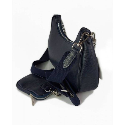 Włoska listonoszka, przewieszka ,Vera Pelle srebrne okucia ,szeroki pasek, Granatowa VP742BS