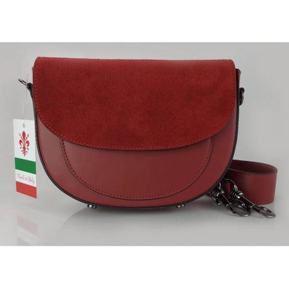 Listonoszka,chlebak,przewieszka  Vera Pelle klapka zamsz Czerwona LVP399R