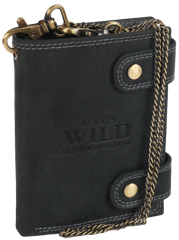 Atrakcyjny, skórzany portfel męski z mosiężnym łańcuchem