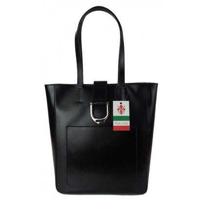 Duży shopper bag na ramię Vera Pelle , Włoska skórzana torba Czarna  SBKB11N