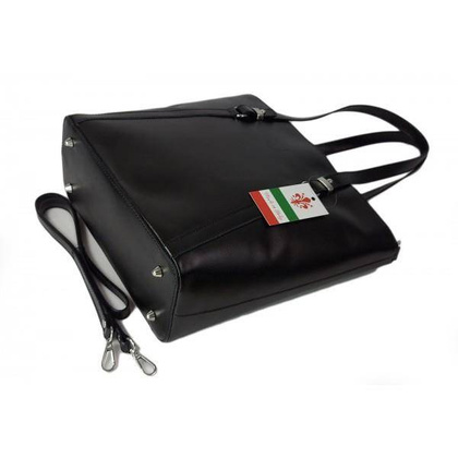 Klasyczna Włoska torebka skórzana na ramię mieści A4 ,Vera Pelle , Czarna  MVN14N