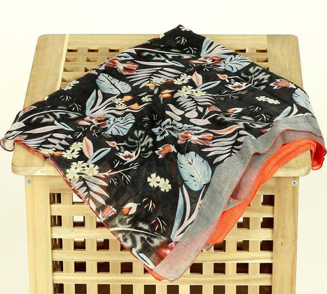 Szal apaszka damska kwiaty liście MAZZINI czarny - min. zamówienie 20 / 50 / 100 szt.